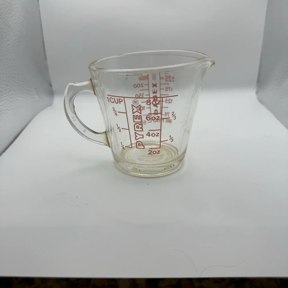 Vintage PYREX 508 1 Cup Red Lettering Glass Measuring Cup 8 oz Made in USA